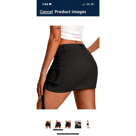 Elleven High Stretch Low Waist Denim Cargo Mini Skirt - Black - Size XS - Picture 3 of 11